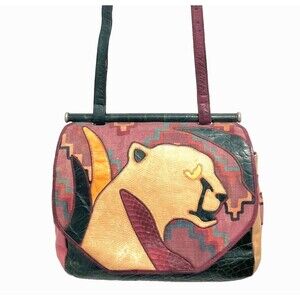 Rare Heirloom 80s SHARIF USA Patchwork Leather Bag – Panther Motif Art-to-Wear